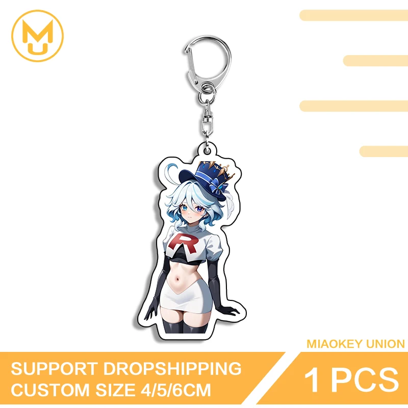 Racing Girl Furina Y2K Keyring Back To School Genshin Impact Stainless Steel Chain Lobster Clasp Customized Treasure Props