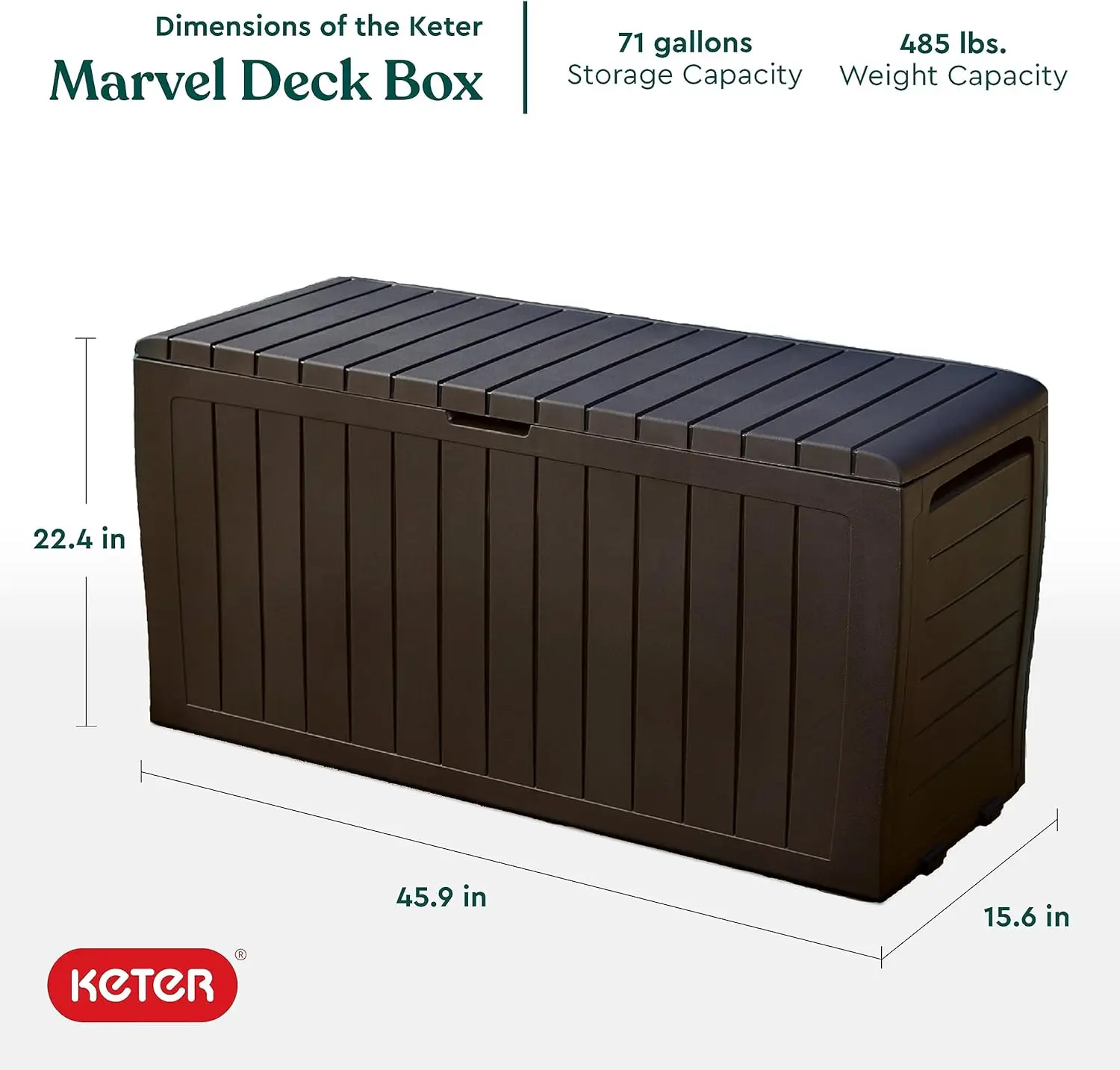 71 Gallon Outdoor Storage Box for Patio Cushions, Garden Tools, Pool Floats with Bench Seat, Brown