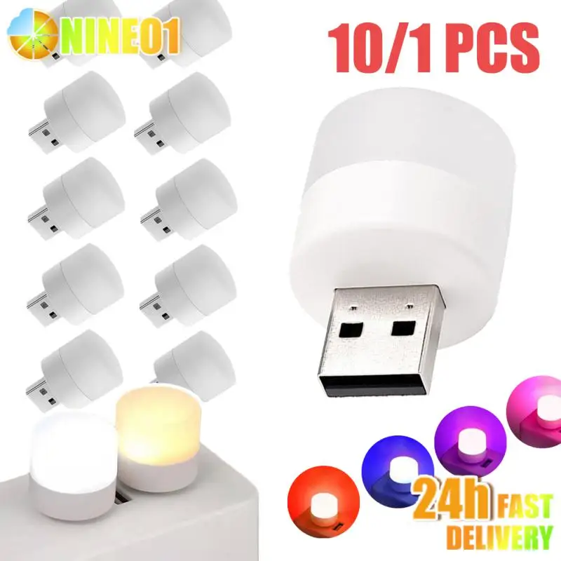 Lámpara LED con enchufe USB, 1W, protección ocular superbrillante, luz de libro USB, carga de energía móvil para ordenador, iluminación nocturna LED USB, 10/1 Uds.