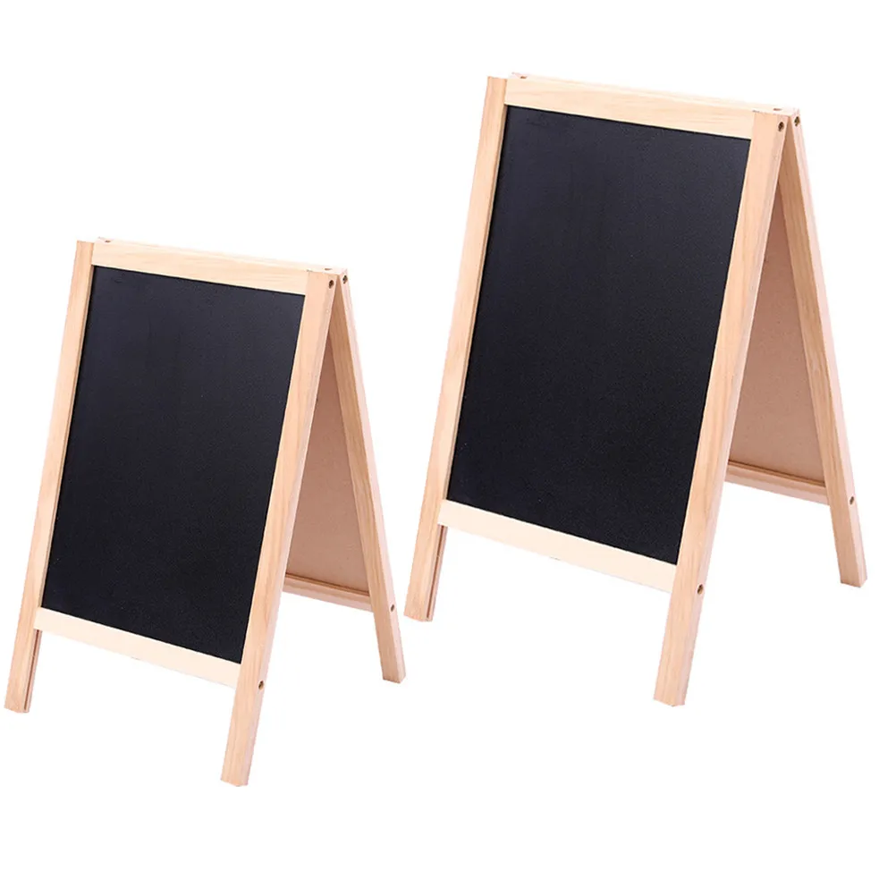2Pcs Wooden Chalkboard Double-Sided Erasable Blackboard Whiteboard Freestanding Tabletop Writing Drawing Board for