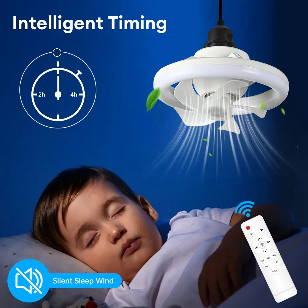 48W Ceiling Fan with E27 Base LED Lamp Ceilling Fan Light with Remote Control 3 Speed Dimmable RGB Fan for Bedroom Living Room