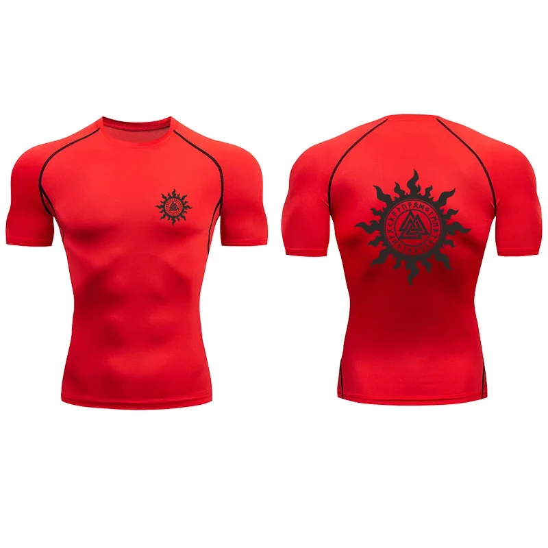 تي شيرت مضغوط مطبوع عليه رياح الشيطان ملابس رياضية للياقة البدنية للرجال تي شيرت للجري في صالة الألعاب الرياضية سريع الجفاف ، قميص رياضي للتمرين في صالة الألعاب الرياضية