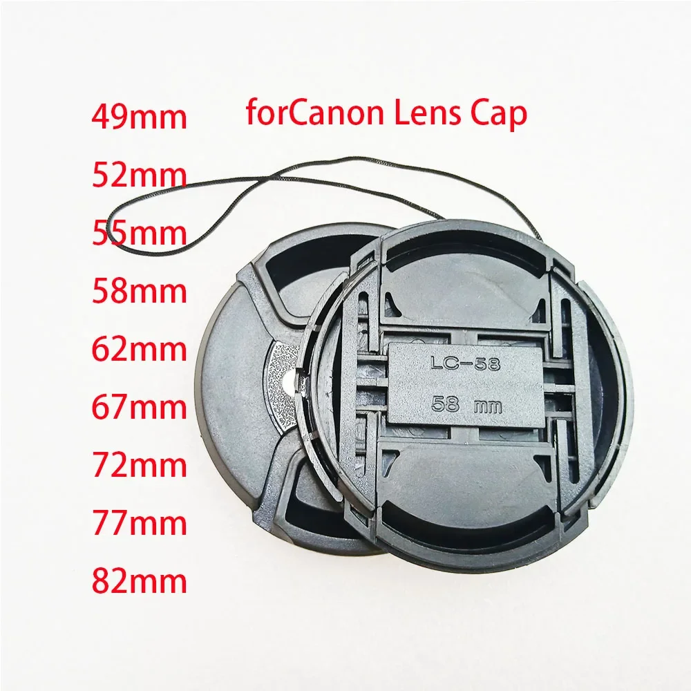 NEW 49 52 55 58 62 67 72 77 82 Mm Lens Cover Center Pinch Snap-on Front Lens Cap Hood Cover for Canon Camera Lens with Strap