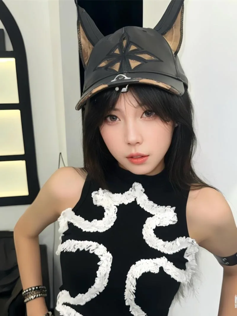 جديد الصيف مثير مكتب سيدة س الرقبة أكمام تانك القمم Y2k الجمالية مطوي يزين تصميم فتاة بروتيل Harajuku فاسق القمم