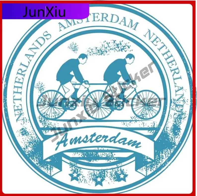 

Amsterdam Netherlands Bicycle Travel Sign Vinyl Sticker Stickers For Car Decoration Outside New Arrivals Decals Bumper Moto Camp