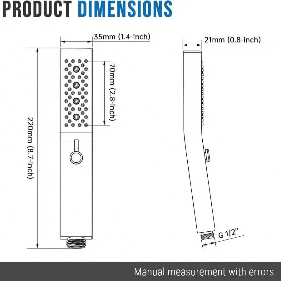 All Metal Square 3 Function Handheld Shower Head(Brushed Nickel) | All Metal Construction, 3 Function Modes With Massage, Modern