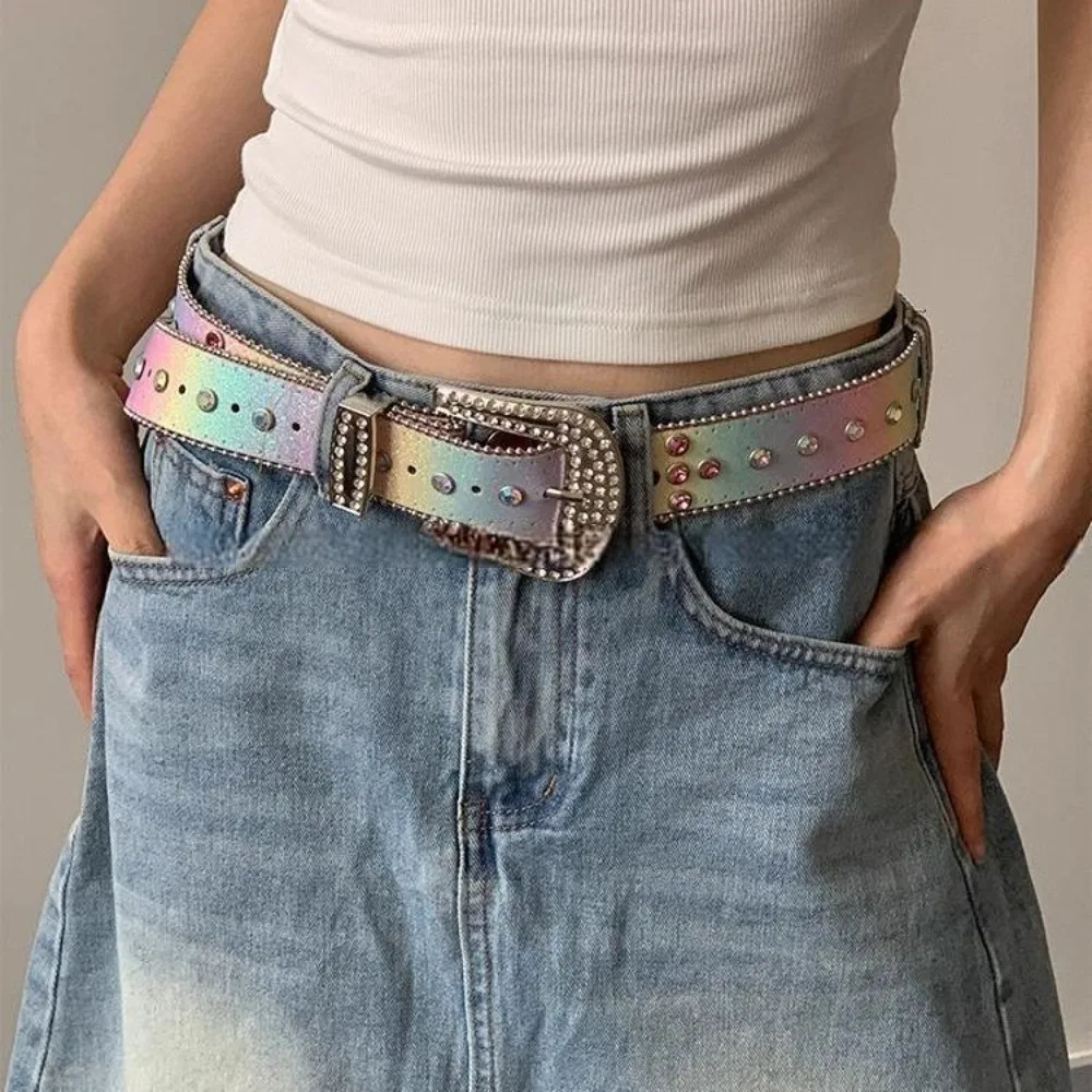 

Sequin Rhinestone Waistband Gradient Pink Korean Style Retro Y2k Belt Harajuku Slimming Jeans Waistband Clothing Accessories