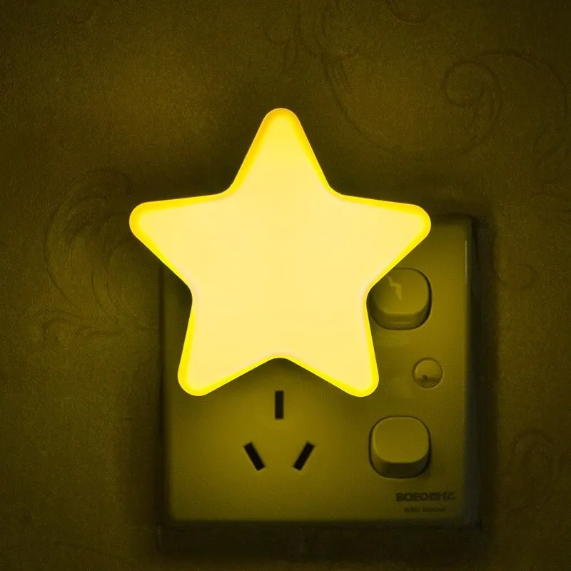 US 110v/Europe 230v Plug Mini LED Night Light Energy-saving Light Decoration Living Room Bedroom Five Corner Yellow Star Light