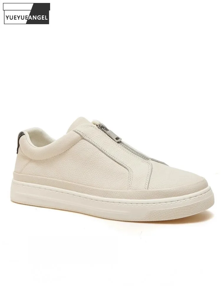 

Fashion Handmade Mens Casual Shoes Spring Autumn New Zipper Breathable Versatile Comfortable Genuine Leather Flat Shoes Male