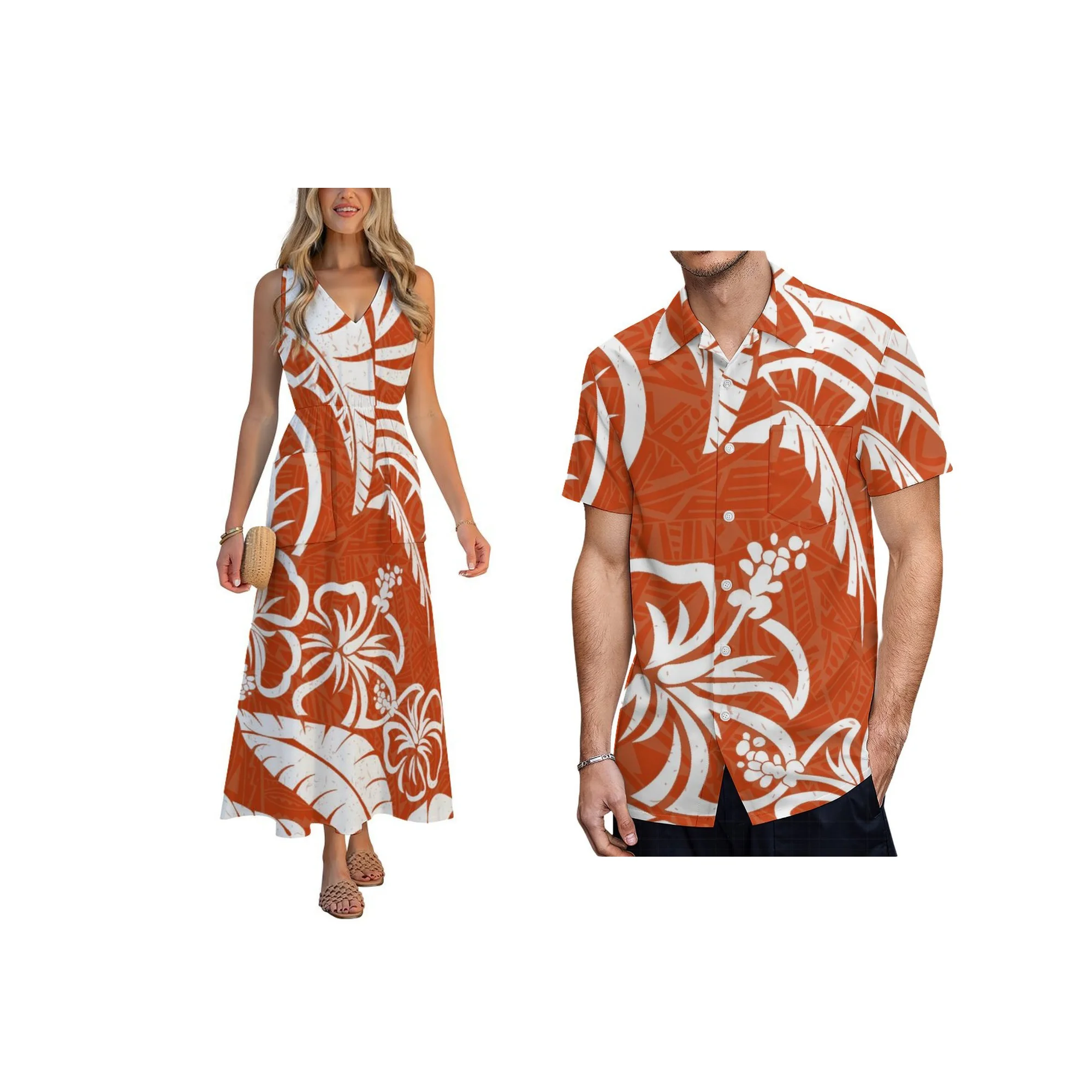 

Factory Wholesale Price Custom Ladies Sleeveless Dress Vacation Style Beach Large Size Samoan V-neck Vest I-pocket Dress