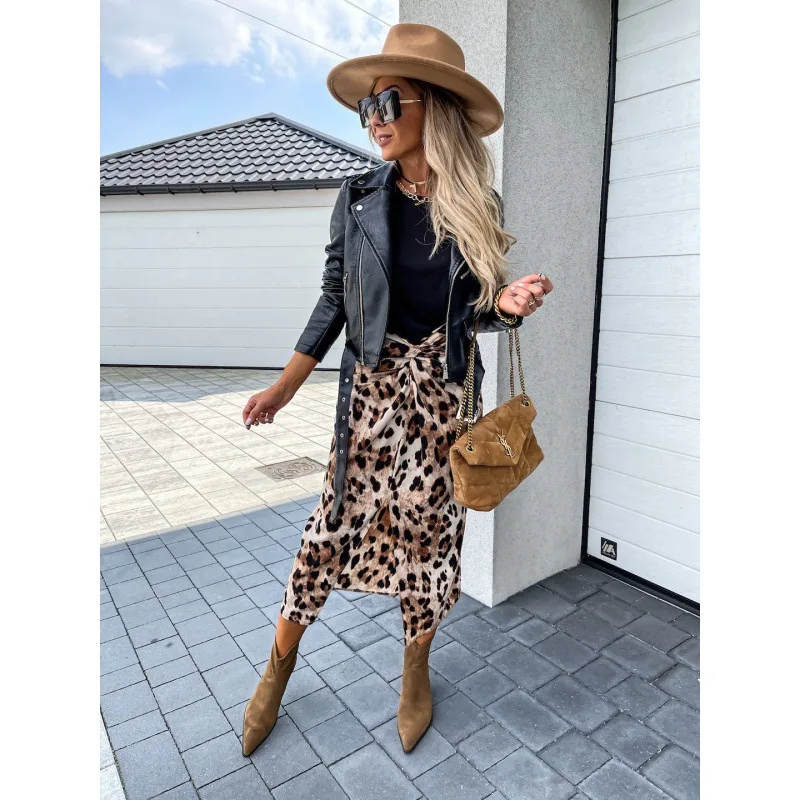 Skirts Women 2025 new street hipster printed irregular split leopard print A-shape skirt women's clothing JQMY6096