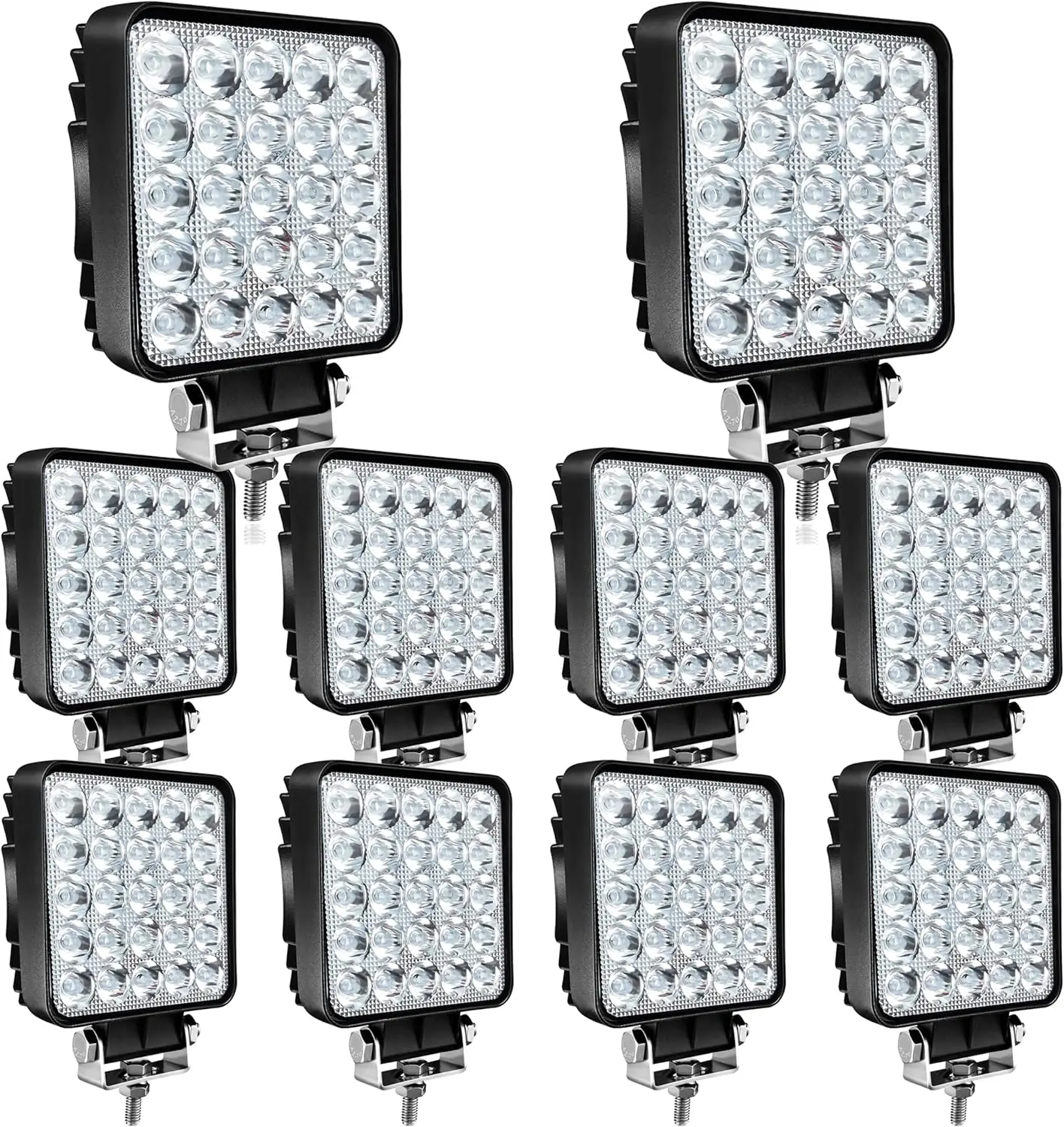 

4 Inch Square LED Work Lights 75W 7000lm Waterproof Off-Road Light Bar for Truck Car Boat Golf Cart Lawn Mower 12V 24V, 10Pack