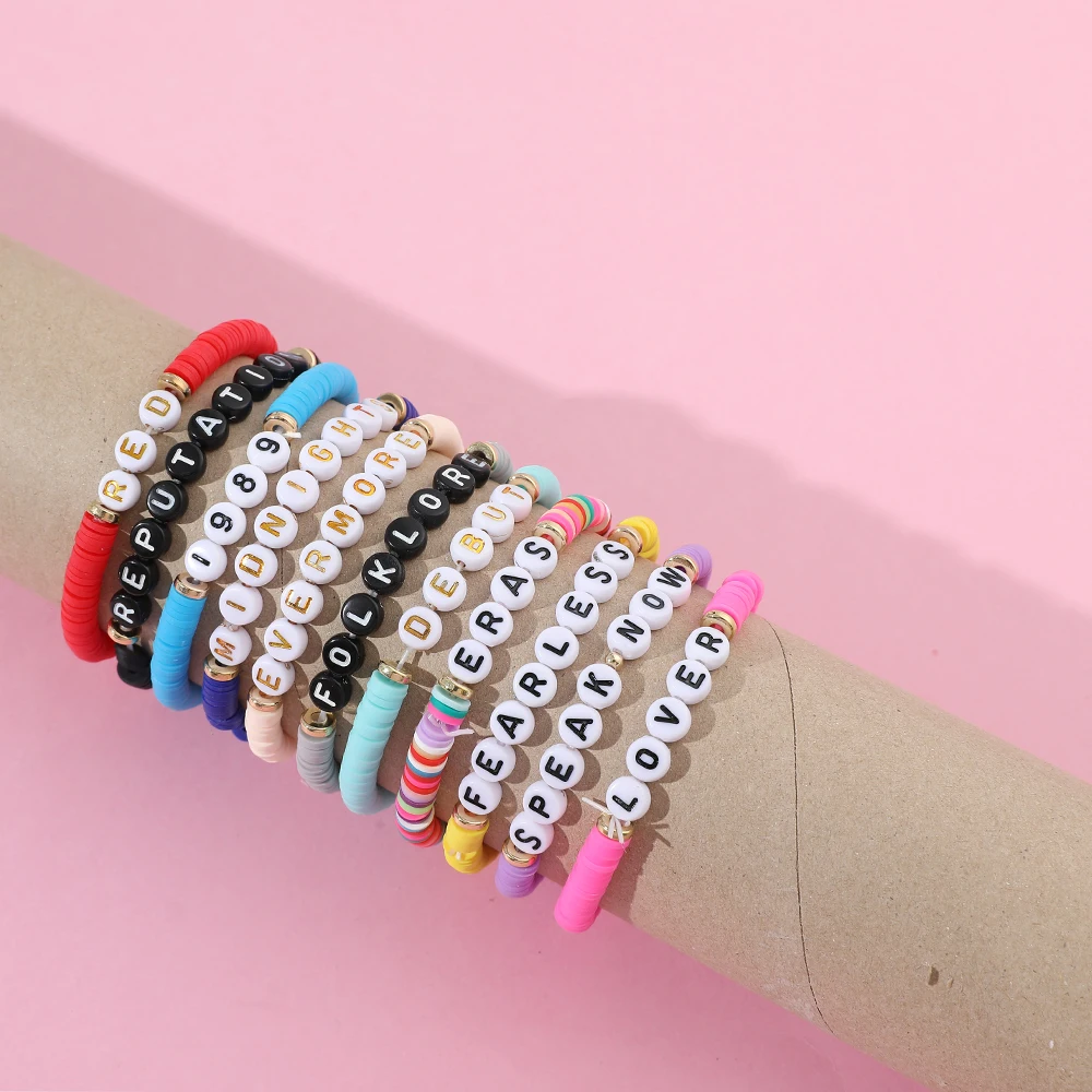 New Taylor Swift Bracelet Letter Pink Friendship Bracelet Lover Fearless Antihero 198 9 Reputation Bracelet Combo