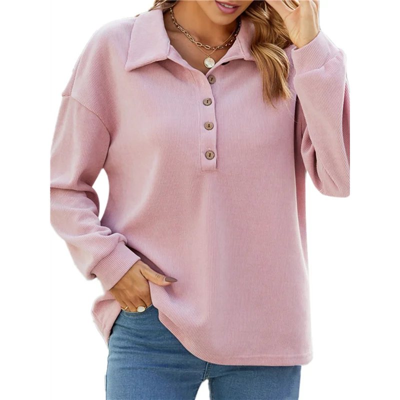 

FX-Женская толстовка большого размера с длинными рукавами, рубашки-туники, однотонные зимние топы с воротником на пуговицах