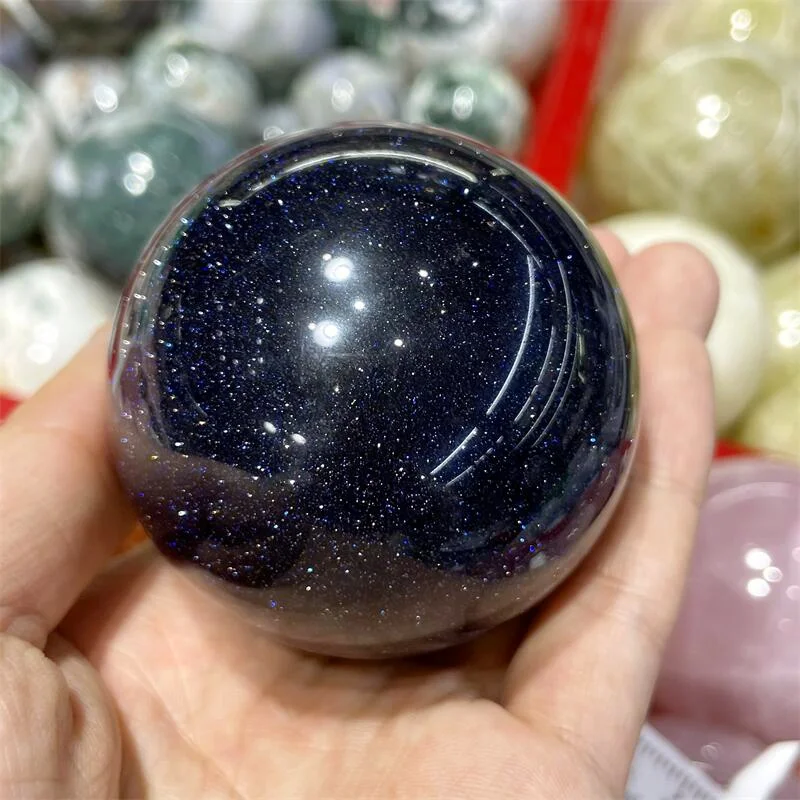 6CM Natural Blue Goldsand Stone Sphere Real Gemstone For FengShui MeditationHealing Witch Home Decoration Gift