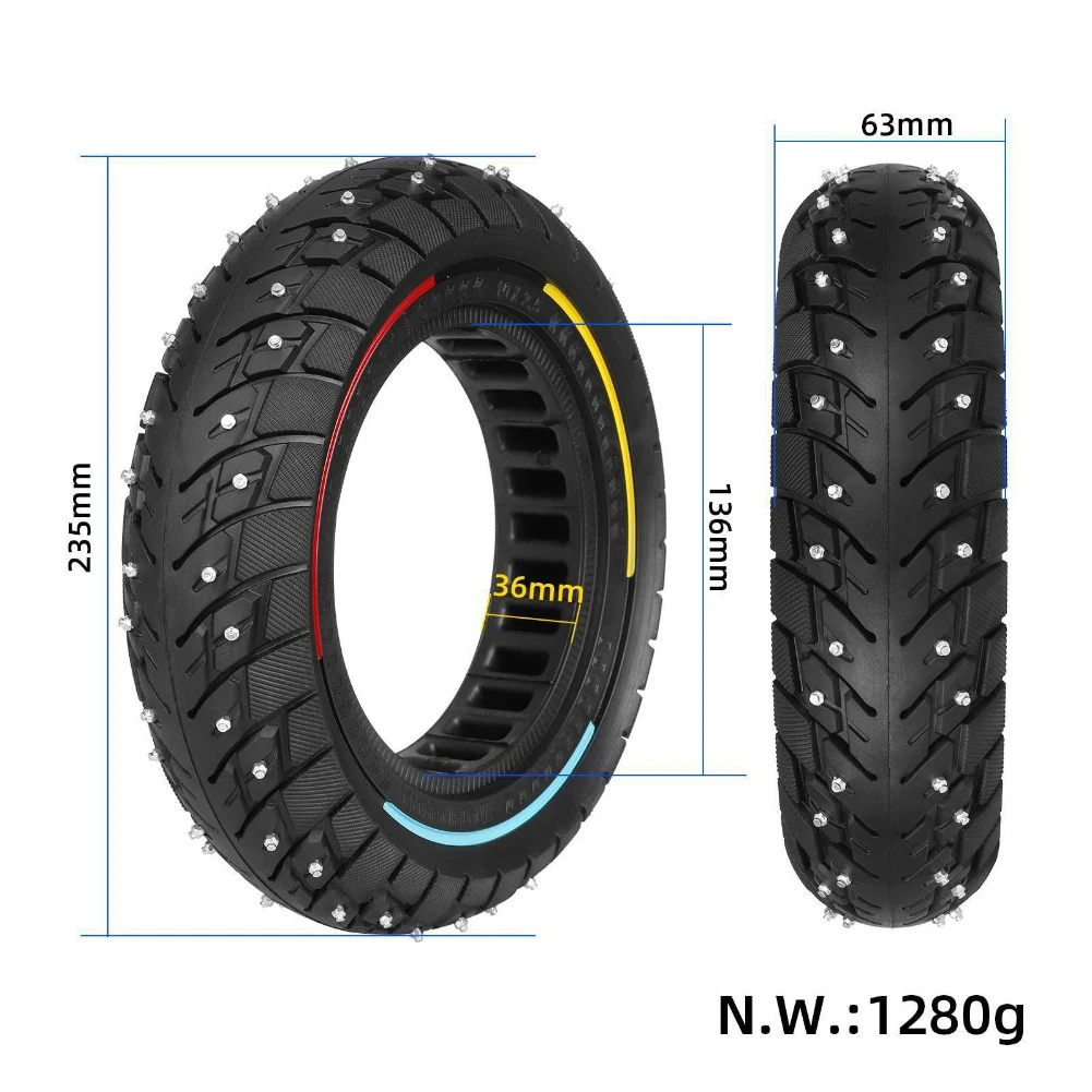 

Replacement Tire 10 Inch Solid 10x2 5 for Electric Scooter Rubber Tire with Snow Screws for Better Traction on Snowy Roads