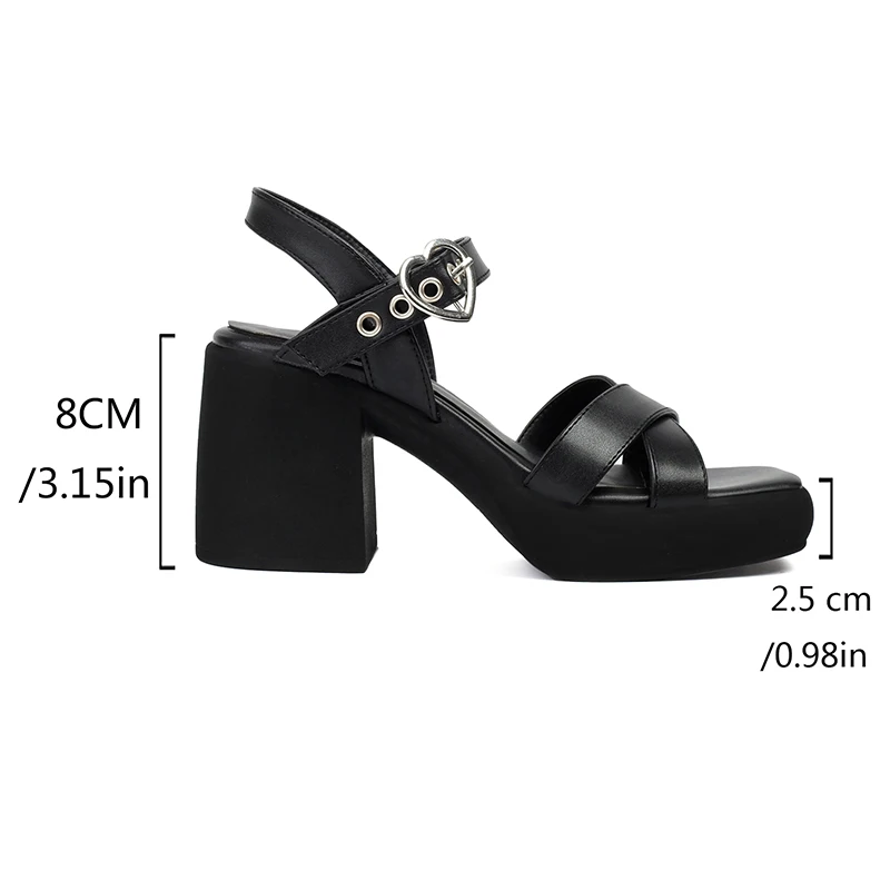 ASILETO 2024 New Summer Women Sandals Square Toe Chunky High Heels 8cm Buckle Strap Big Size 41 Leisure Soft Daily Shoes