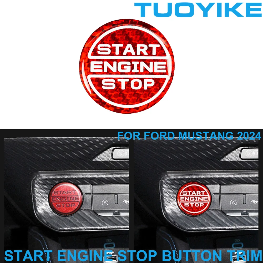 

Car Genuine Real Dry Carbon Fiber Interior Ignition Start Engine Stop Button Cover Trim Frame Decoration For Ford Mustang 2024
