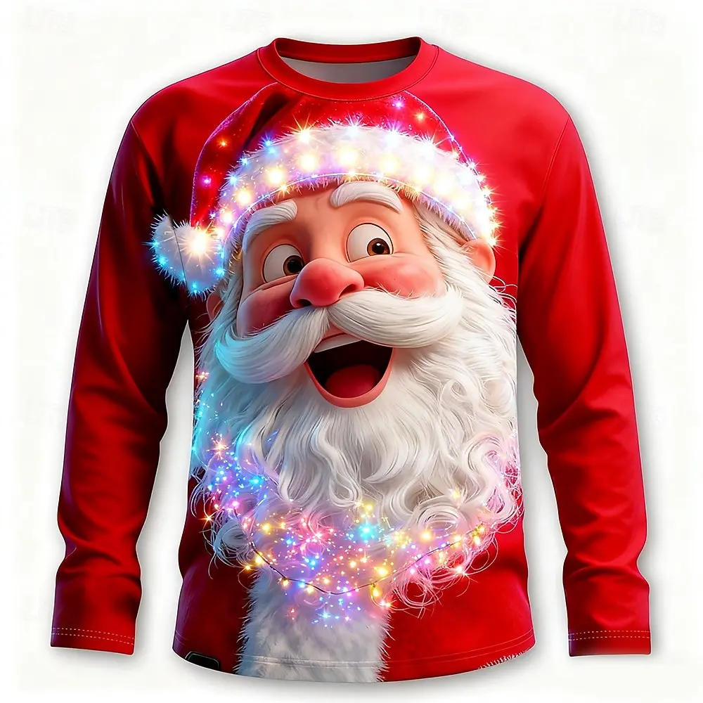 Christmas Men's Santa Claus Funny T Shirt Long Sleeve T shirt 3D Prints Crew Neck Shirts Fashion Basic 3D Street Casual Apparel