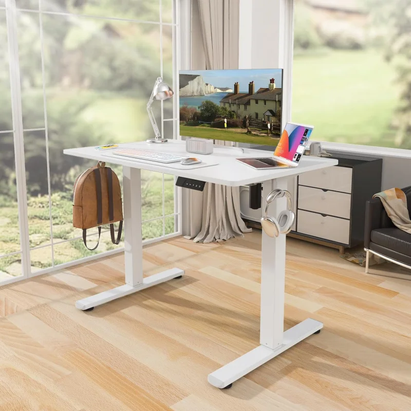 Mesa de pé branca de 40 x 24 polegadas com altura ajustável elétrica - ergonômica para sentar em casa