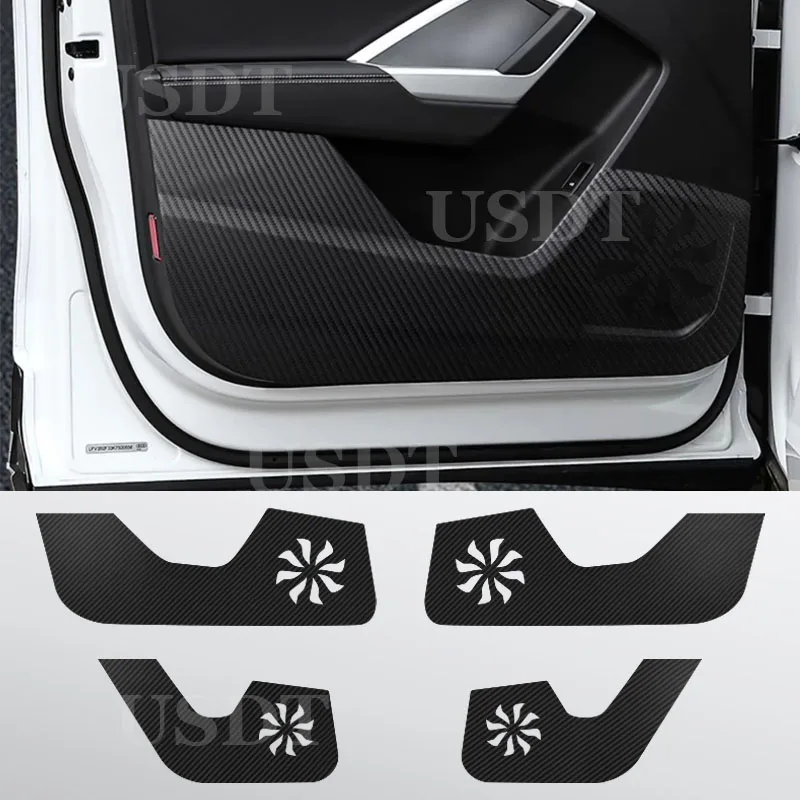 

For Audi Q3 2023 2022 2021 2020 2019 Accessories Leather Carbon Fiber Sticker Door Anti Kick Cover Protection Mat