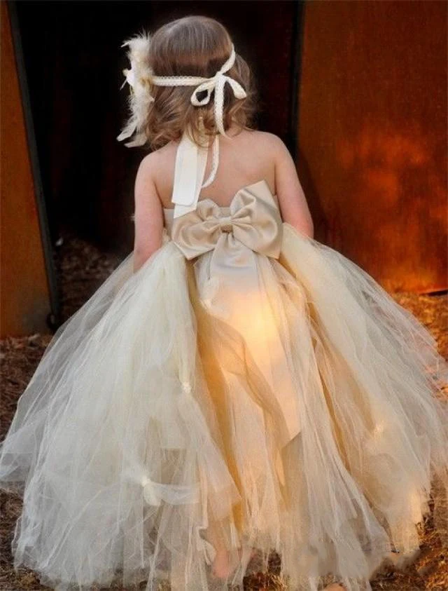 Robe de fille de fleur de Rose personnalisée enfants anniversaire fronde sans manches princesse thé longueur mariage dentelle Besch robe de bal robes 2025