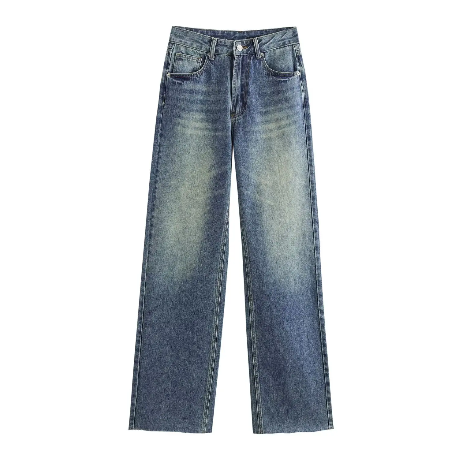 Fashionable High Waist Wide Leg Jeans Women's Autumn New Style JNLEAOG French Style Loose Fit Polyester Denim Pants