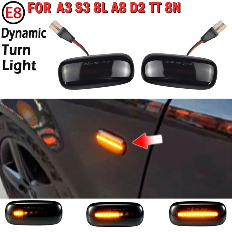 

Car LED Dynamic Side Marker Lights, For- A2 A3 8L A4 B5 A6 4B C5 A8 4D TT 8N Sequential Blinker Turn Signal Light