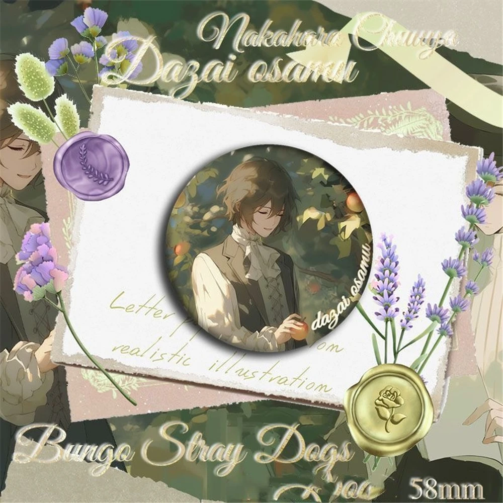58mm Anime Bungou Stray Dogs dazai osamu Nakahara Chuuya Cosplay COSTUME Badge Pin SPTE Tinplate Brooch﻿ Prop Gift