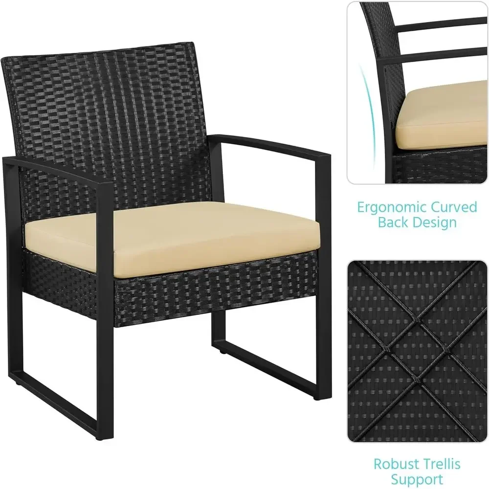3 Pieces Rattan Bistro Set, Indoor/Outdoor Wicker Patio ern Contion urniture, 2 Chairs & Tempered Glass Coee Table or Garden, Ba view 6