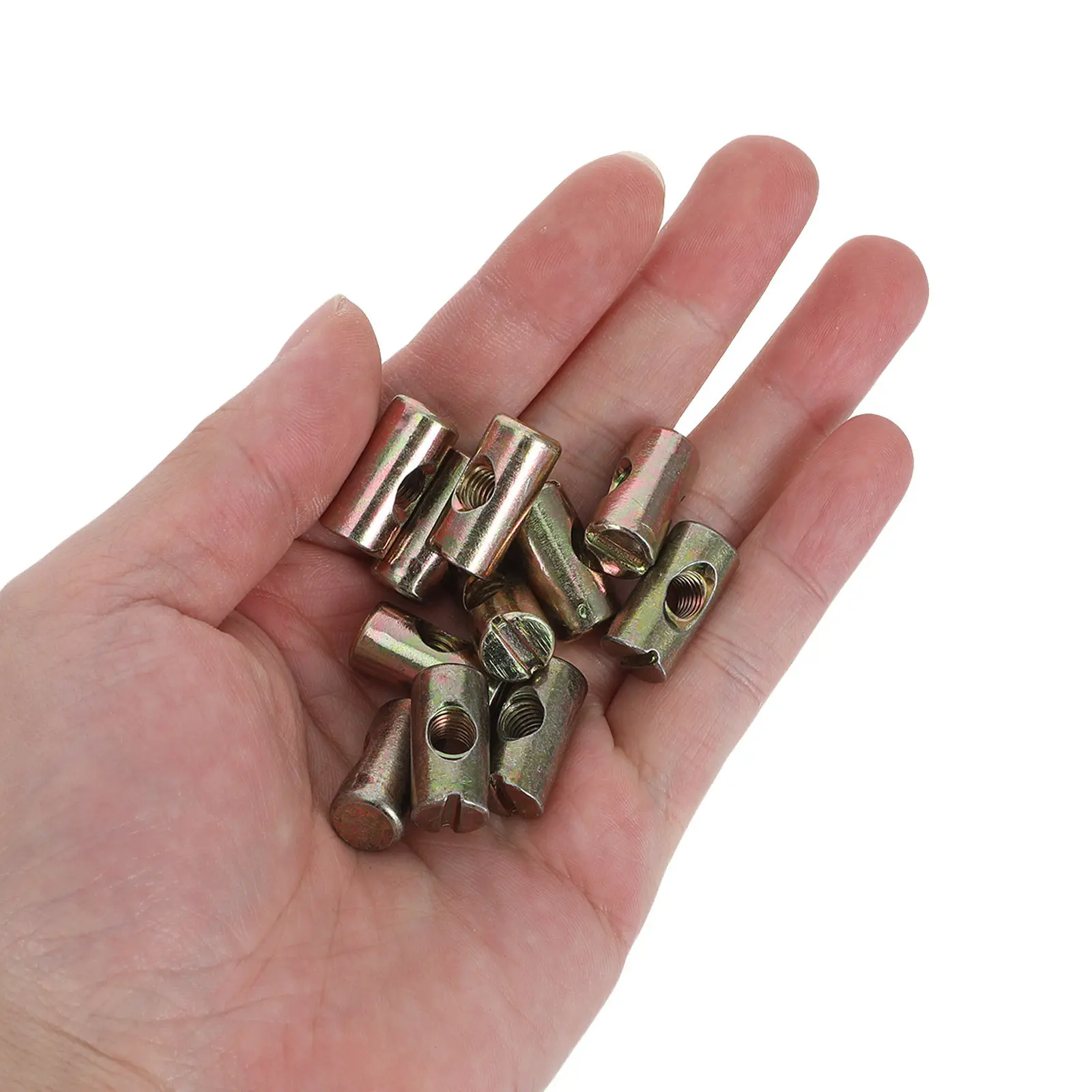 100Pcs M6 Slotted Cross Dowel Barrel Nuts Furniture Joint Connectors for Bed Frame Construction Headboard Replacement Crib