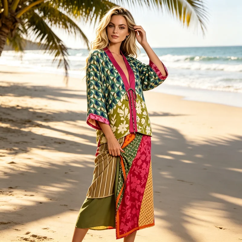 Damen Boho Patchwork 2-Teilige – Printed Wrap Skirt Bewertung und Preis