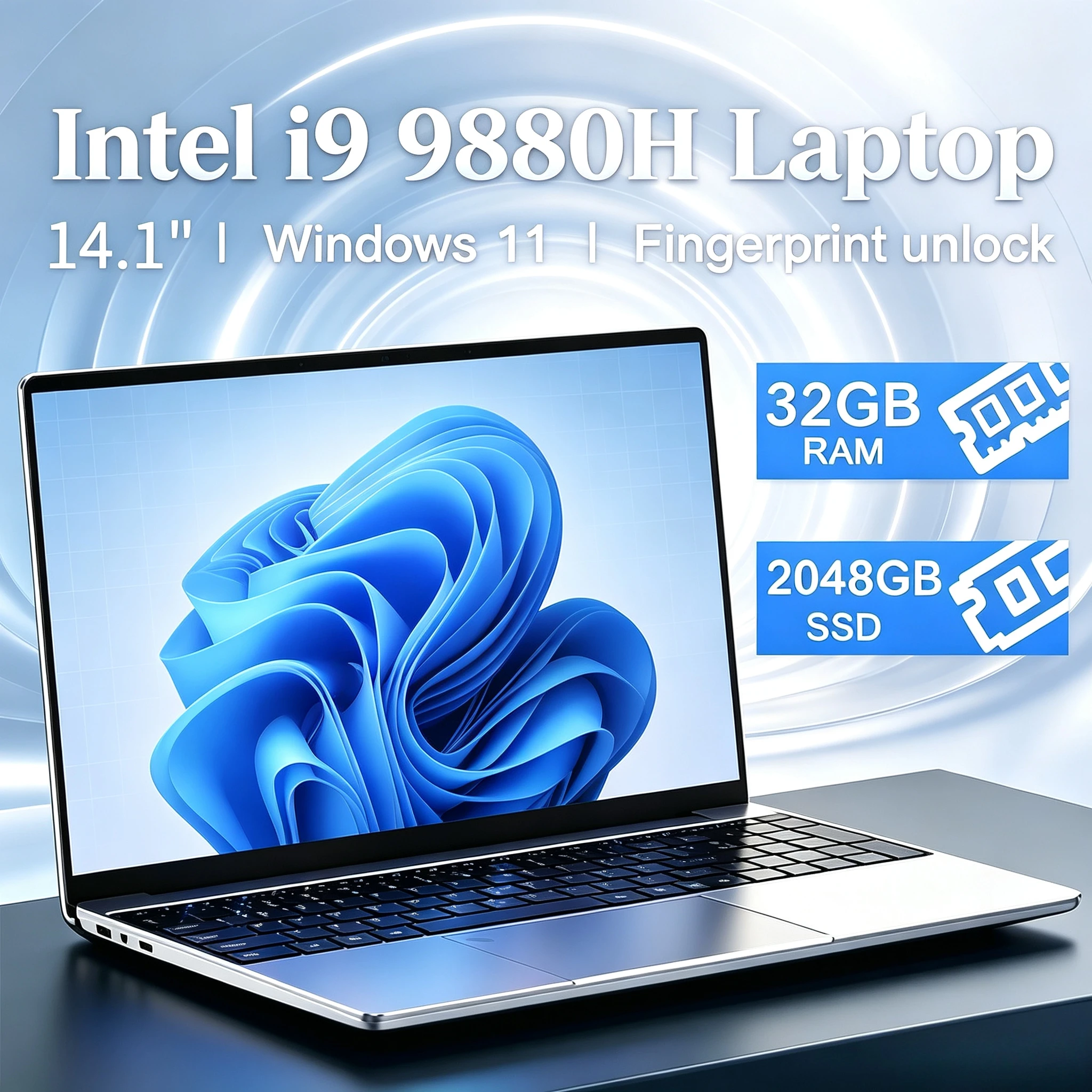 New 14.1' Ultra Slim Laptop Intel Core I9-9880H 32GB RAM 2TB SSD 1920*1080  Gaming Office Study Home Use