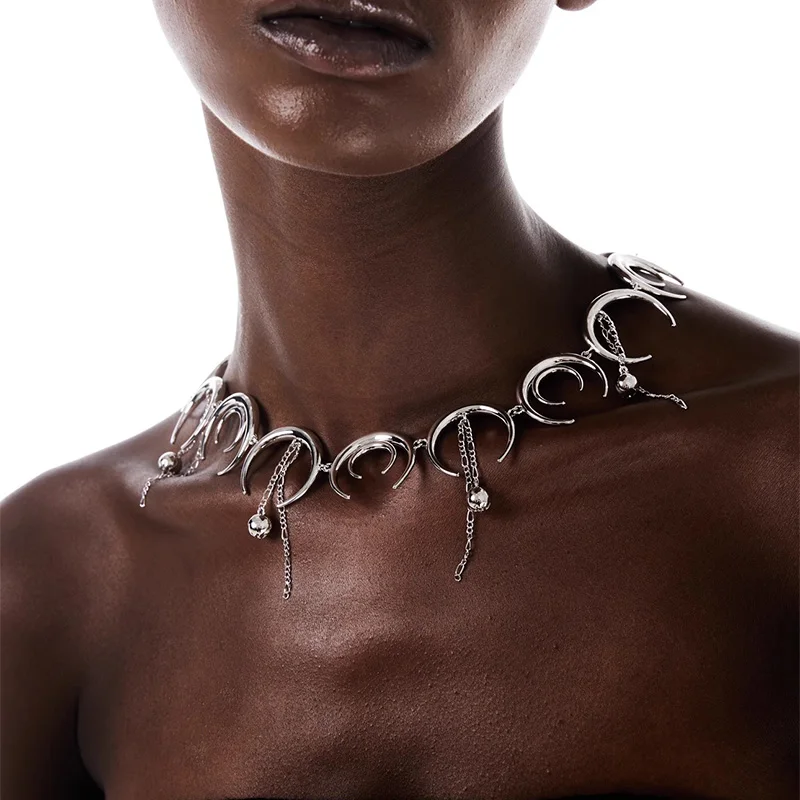 

Crescent Necklace Cyberpunk Style For Women Men's Jewelry Accessories Party Gifts