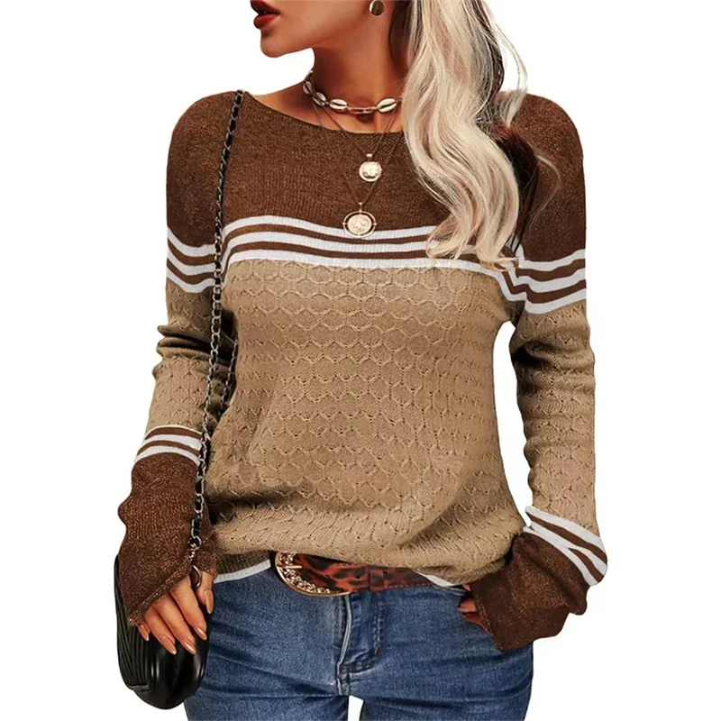 Autumn Winter New Color Blocking Sweater Women O Neck Pullover Long Sleeve Knitted Tops Female Daily Comfortable Casual Jumpers