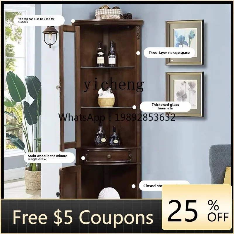 

GZ Corner Storage Cabinet Living Room Solid Wood High Wine Cabinet Fan-Shaped Floor Glass Cabinet for Home Use
