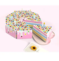 8Pcs Pink Cake Shaped Cookie Cracker Box Paper Gift Boxes Baby Shower Favors Treat Kids Birthday Party Dessert Packaging Box