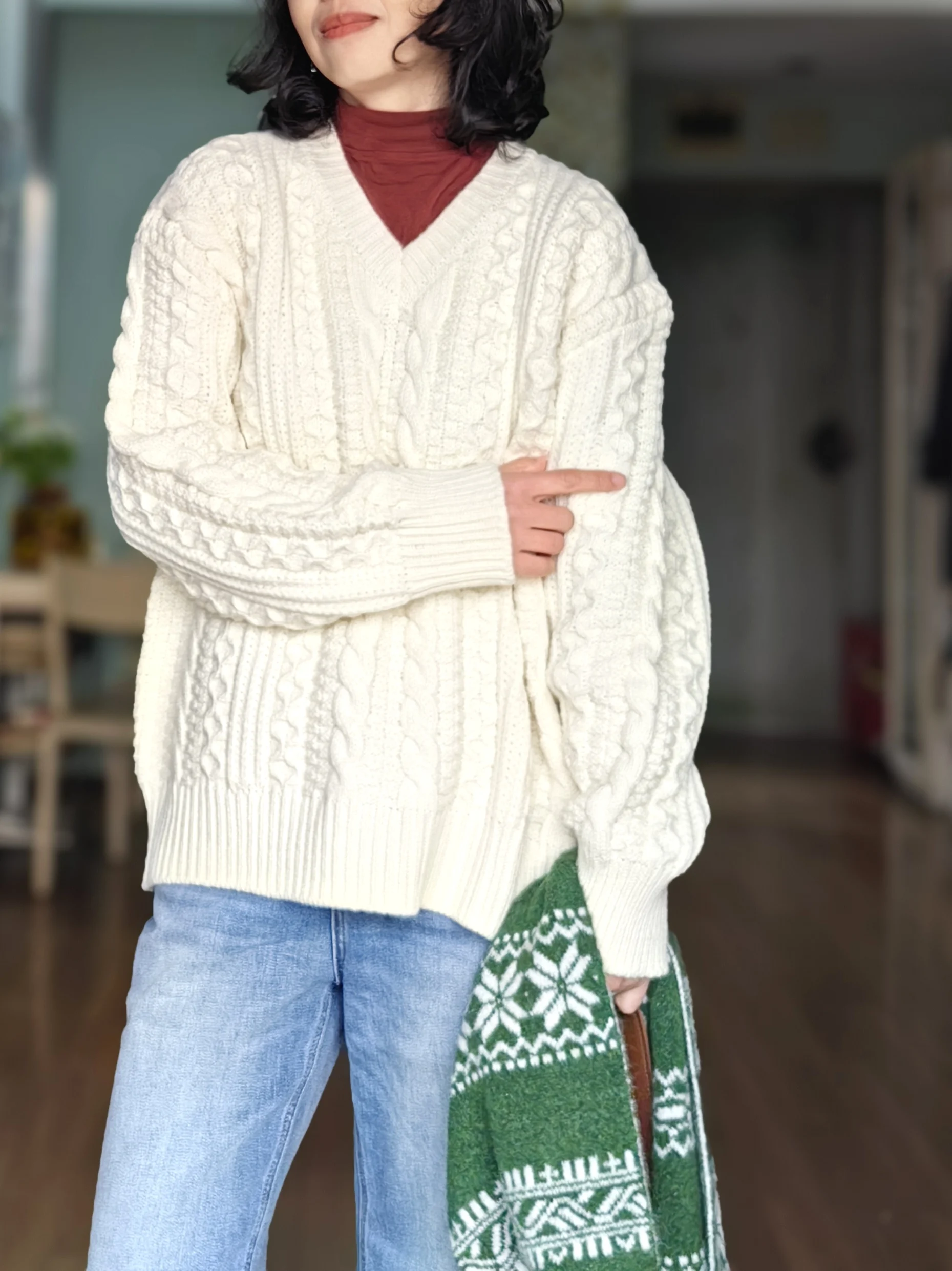 

Loose Knitted Sweater Thi Warm Small V-Ne Lazy Sle Winter Faion Women's Long Sve Top een Sve Winter S