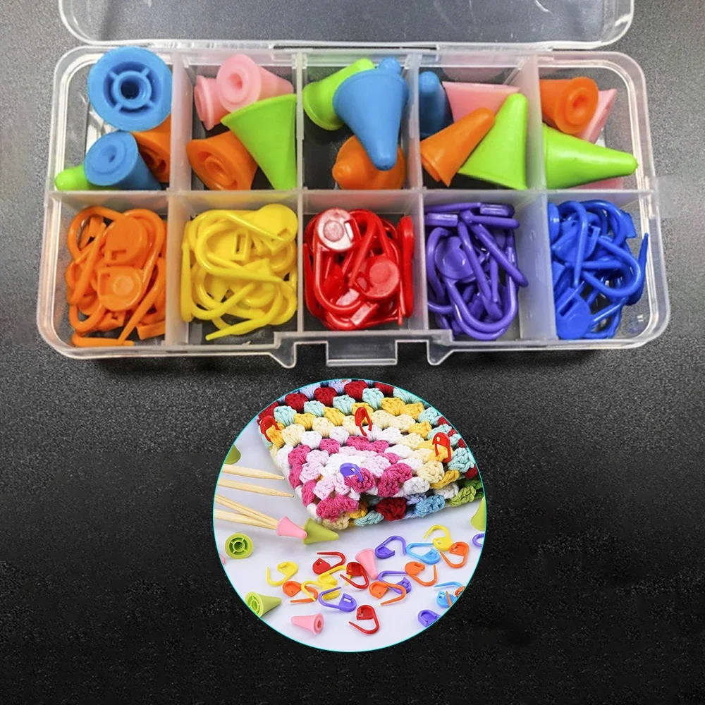 80pcs/box Multicolor Knitting Crochet Locking Stitch Markers 2 Sizes Needles Point Protectors/Stoppers Tip Cap Sewing Acessories