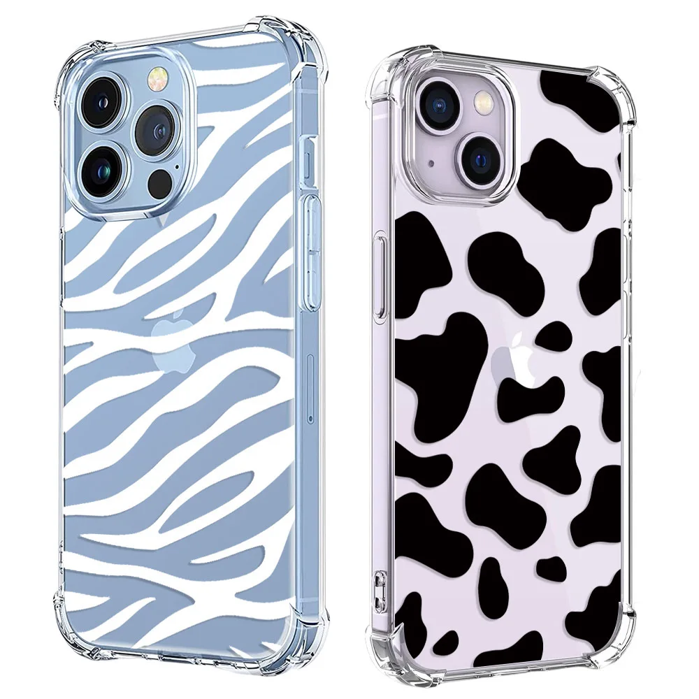 Simple Line Zebra Cow Pattern Phone Case For IPhone 15 14 13 12 11 Pro X XS XR Max 7 8 Plus Shockproof Soft Clear TPU Back Cover