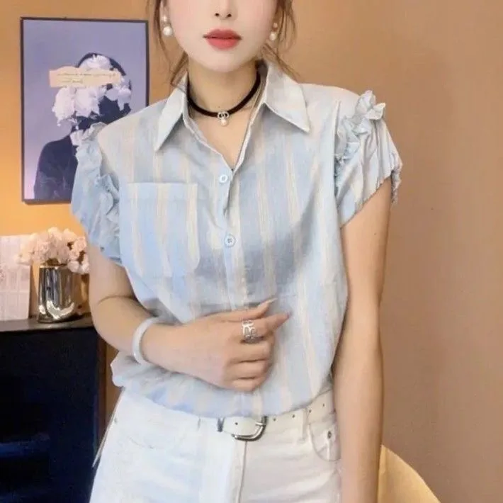 

Stylish Short Sleeve Shirt Slimming Design Refreshing Summer 2026 Women's Business Casual Polyester Shirt Moisture Wicking