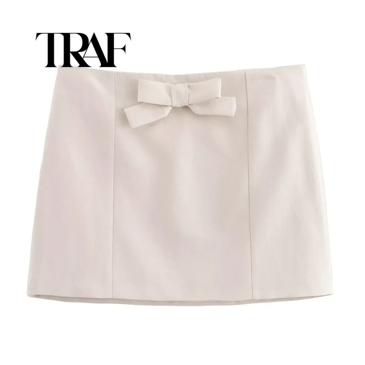 

TRAF 2024 Women Fashion Bow Decoration Mini Skirt Casual Slim High Waisted Solid Extreme Short Skirts Autumn Party Y2k