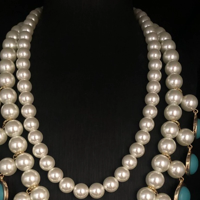 NISHIZAWA مزدوجة الطبقات عقد من اللؤلؤ للنساء الفيروز شرابات مجوهرات فاخرة قصر نمط خمر Collares Para Mujer #5