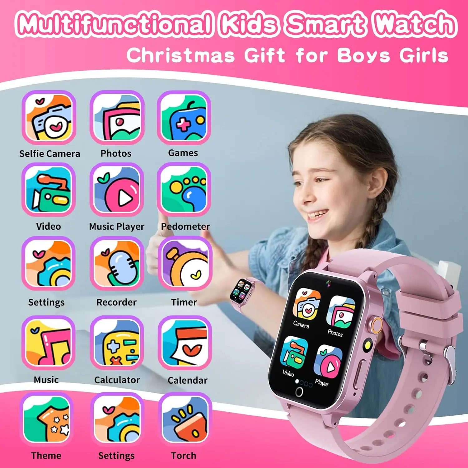 2024 Smart Watch Kids HD Touch Screen 26 Games Smartwatch Video Camera Music Audiostory Learn Card Educational Watch Boy Girl