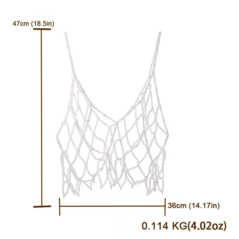 Dvacaman Handmade Braided Hollow Out Chest Chain Faux Pearls/ Faux Crystal Beads Body Chain Decor Lingerie Decoration Chain