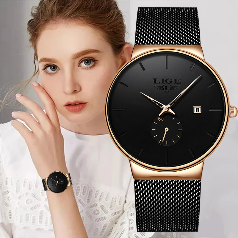 LIGE New Fashion Casual Quartz Ladies Watch Top Brand Luxury Watches for Women Ultra Thin Waterproof Business Gift Auto Calendar