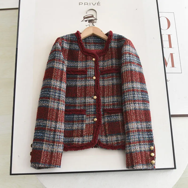 

Красная клетчатая новинка весны 202, женское универсальное ветровое пальто Little Fraance, модная верхняя одежда для женщин