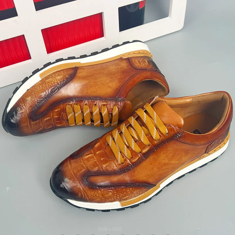 

Мужские кроссовки-оксфорды из коровьей кожи с крокодиловым узором, модная мужская обувь на шнуровке, деловая офисная повседневная обувь, Zapatos Hombre b16