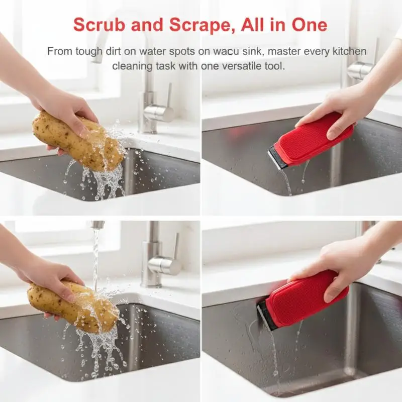 1Pcs Multifunctional Fruit Vegetable Brush Food-grade Double Side Pet Bath Brush Silicone Peeler Scraper Potato Carrot Cleaner