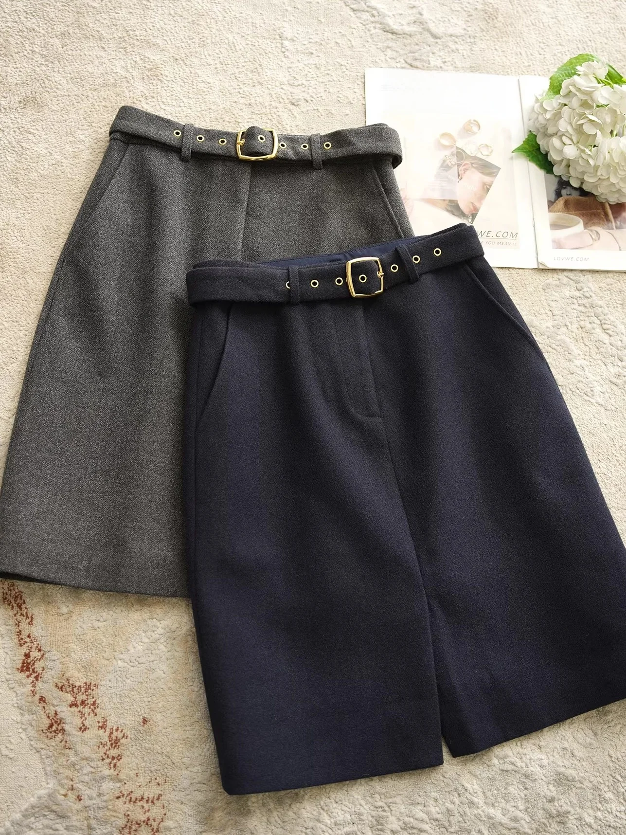 

Универсальная женская юбка миди с высокой талией, прямого кроя, с разрезом, для офиса, осенне-зимняя, с поясом